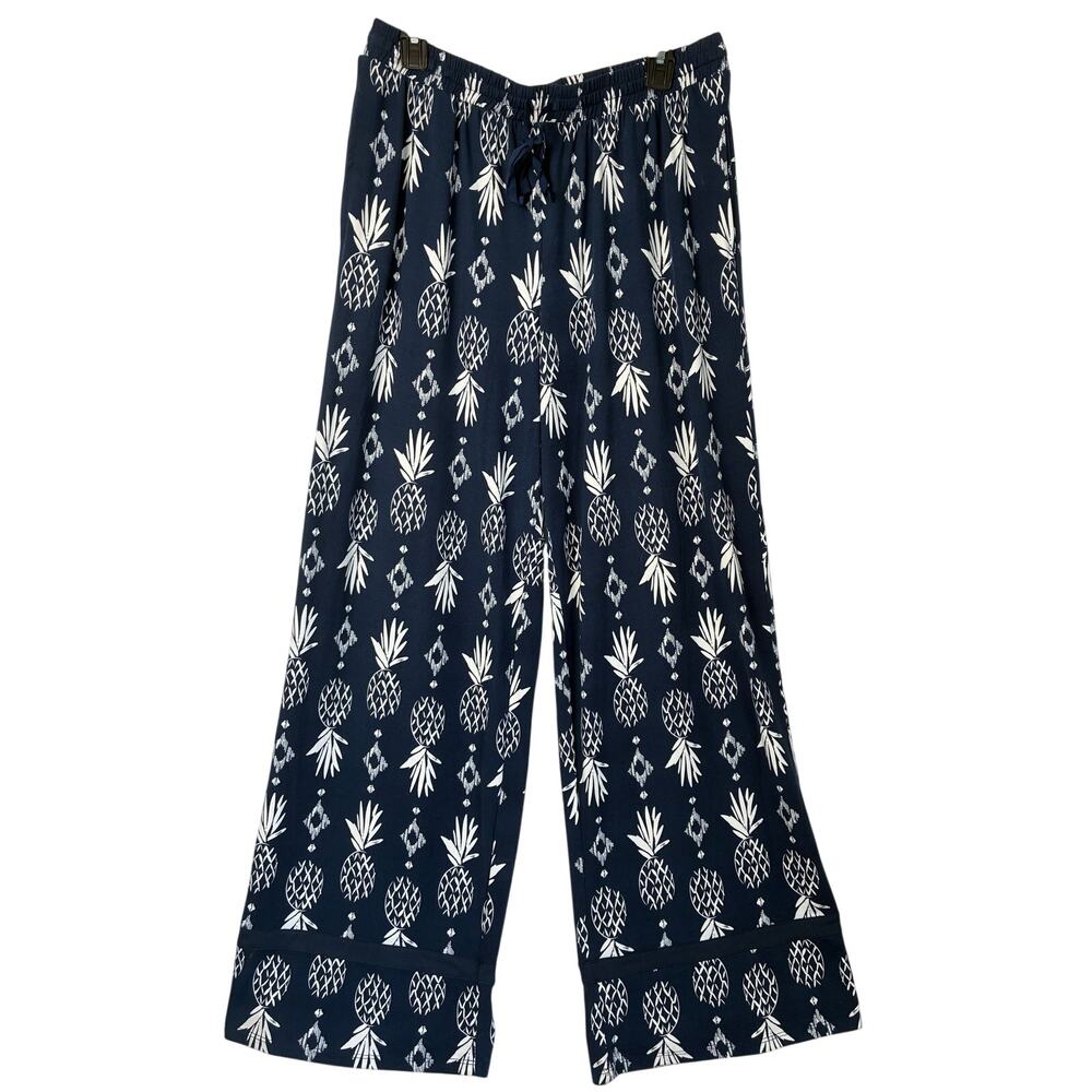 Cuddl Duds Pajama Pants Womens Large Blue Pineapple Stretch Soft Comfort Lounge